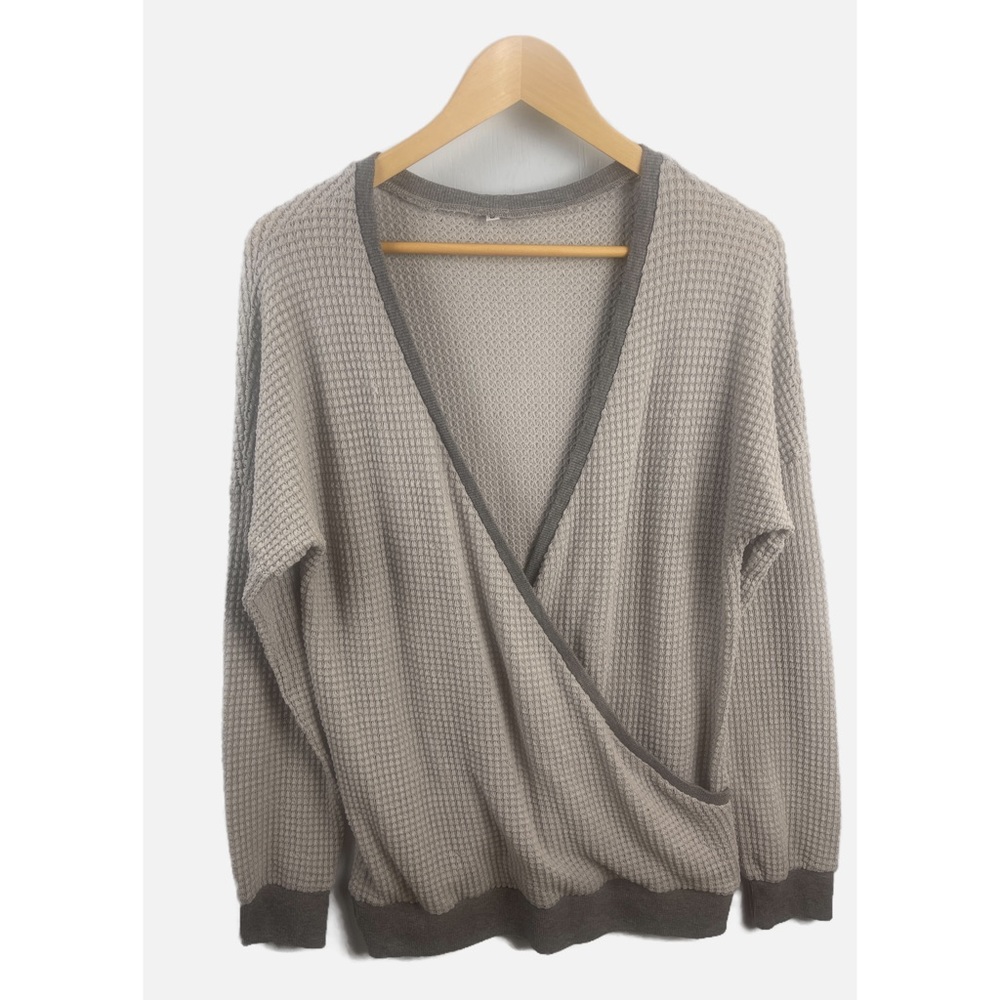 Grey Waffle Sweater Size Medium - image 1
